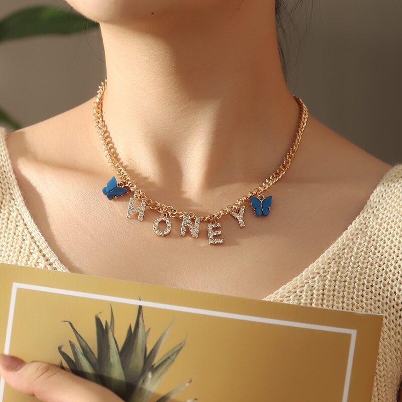 

Letter Design Chain Necklace, Multicolor