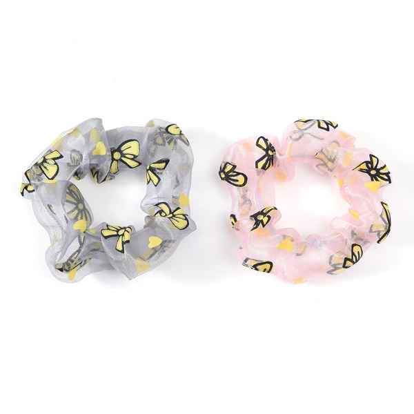 

2pcs Bow Print Scrunchie, Multicolor