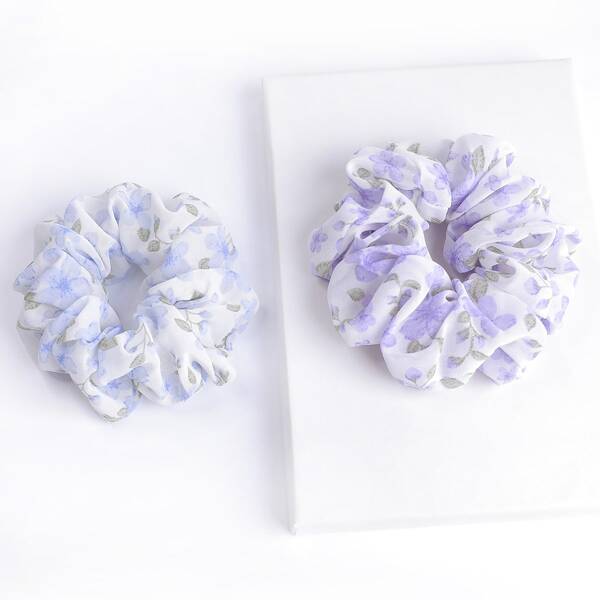 

2pcs Flower Print Scrunchie, Multicolor