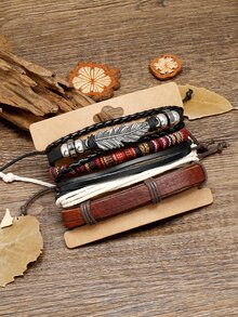 4pcs PU Leather Bracelet - Multicolor - View 4