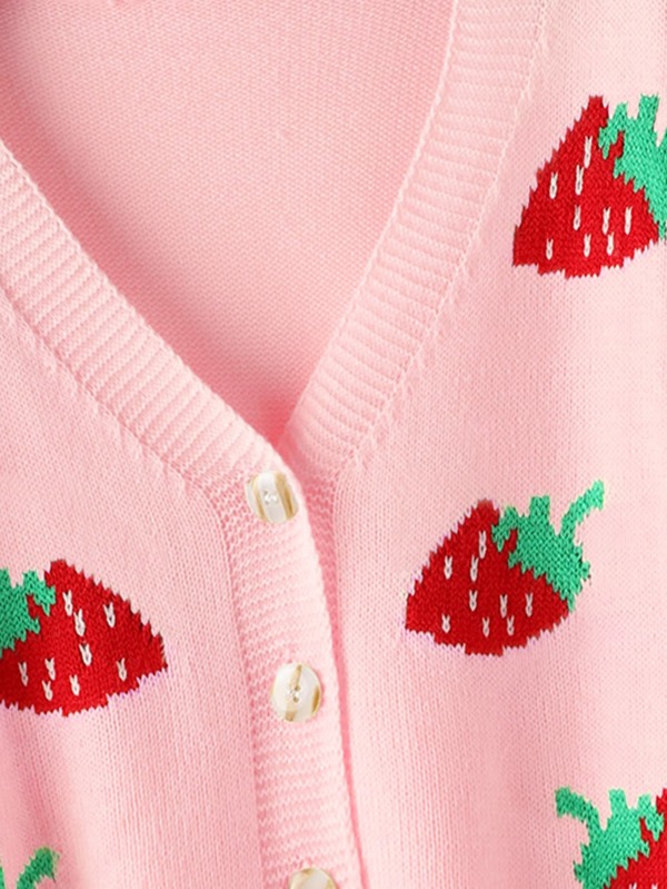 SHEIN Qutie Strawberry Pattern Cardigan SHEIN UK
