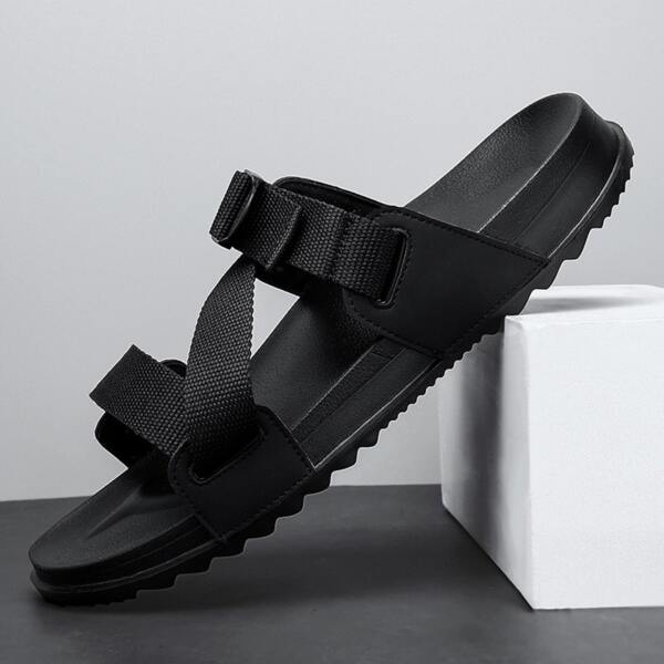 

Men Buckle Decor Slide Sandals, Black