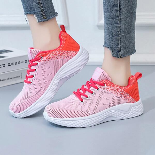 

Colorblock Knit Detail Lace-up Front Sneakers, Pink