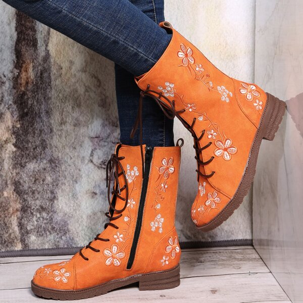 

Embroidery Design Side Zipper Fashion Boots, Orange