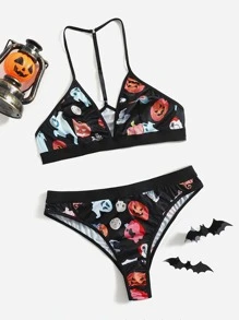 Set de lencería con estampado de halloween - Multicolor - Ver 1