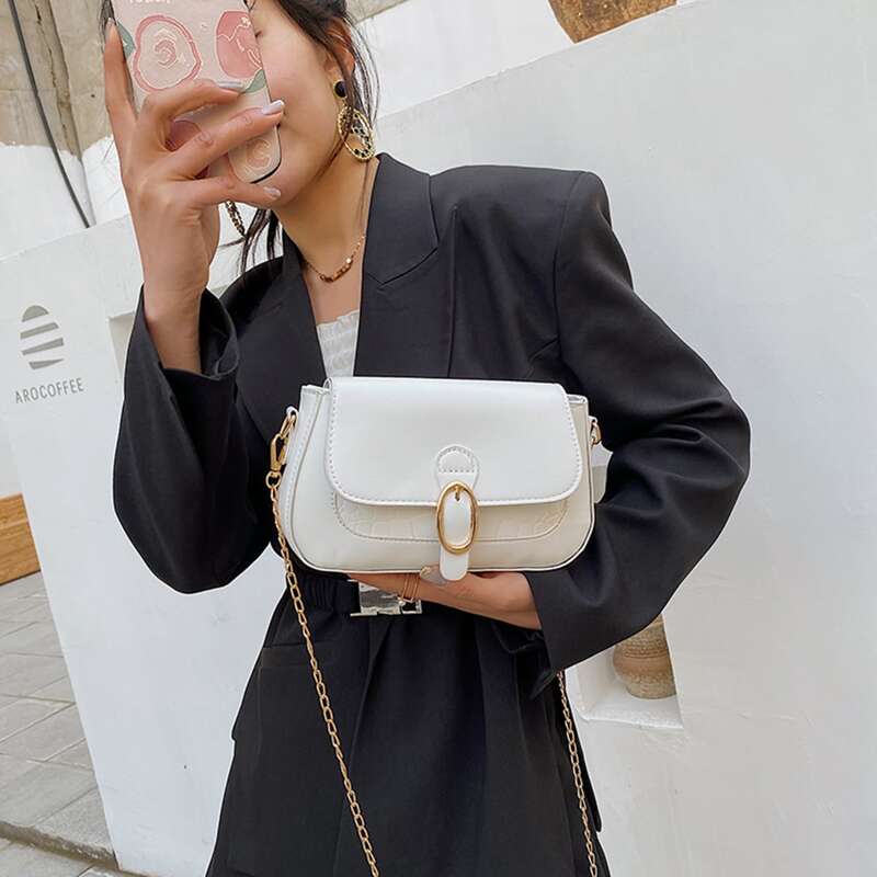 

Croc Embossed Flap Crossbody Bag, White
