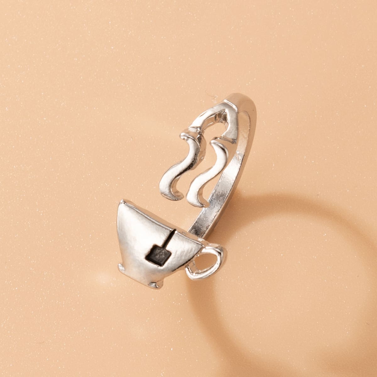 

Cup Decor Cuff Ring, Silver