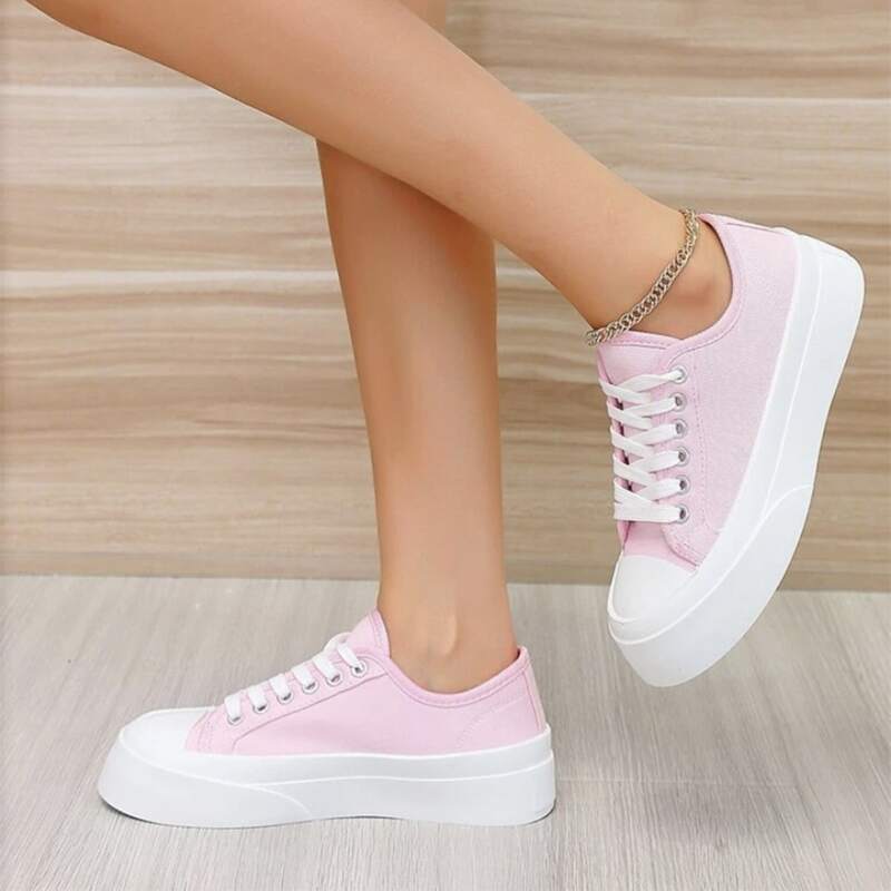 

Lace Up Front Canvas Shoes, Pink