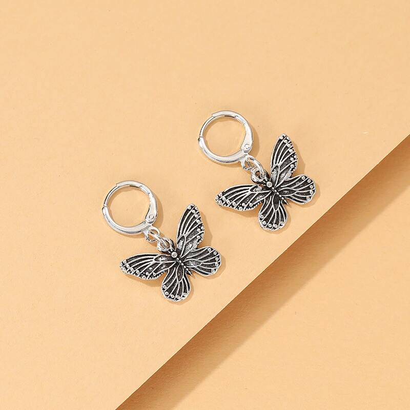 

Butterfly Drop Earrings, Antique silver