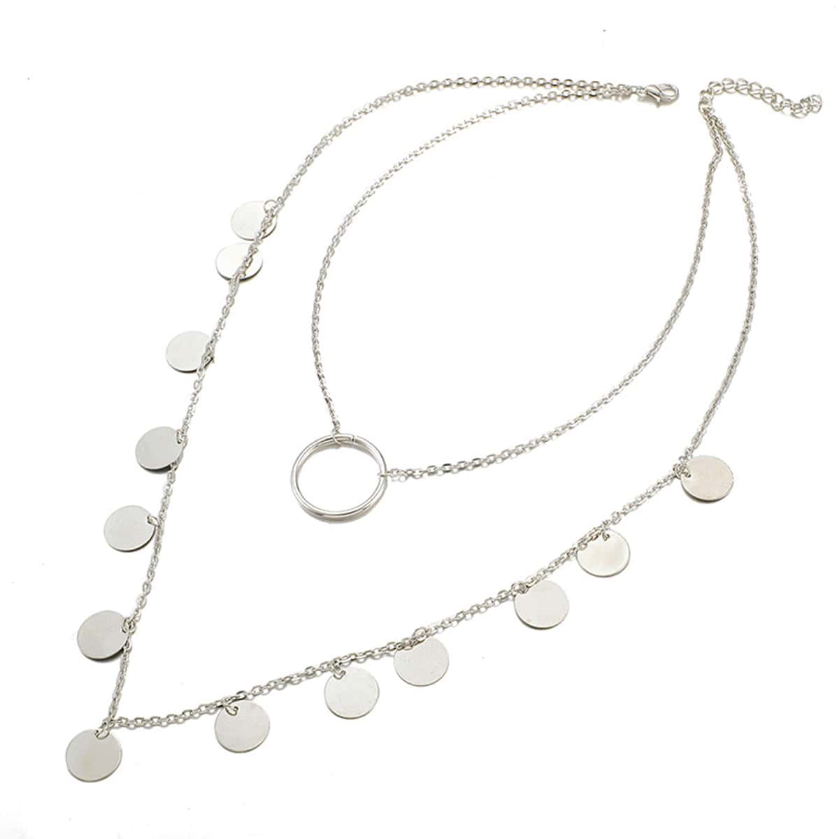 

Disc Decor Layered Chain Necklace, Silver