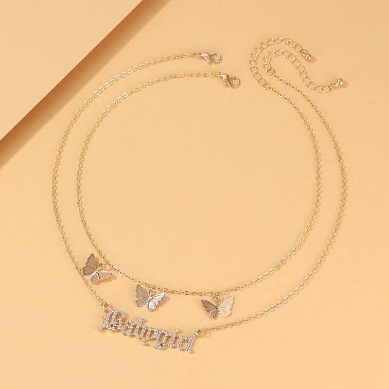 

2pcs Butterfly Decor Chain Necklace, Gold
