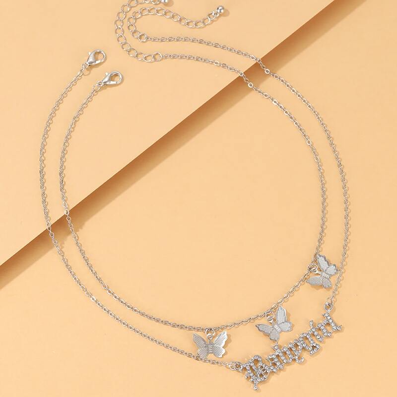 

2pcs Butterfly Decor Chain Necklace, Silver
