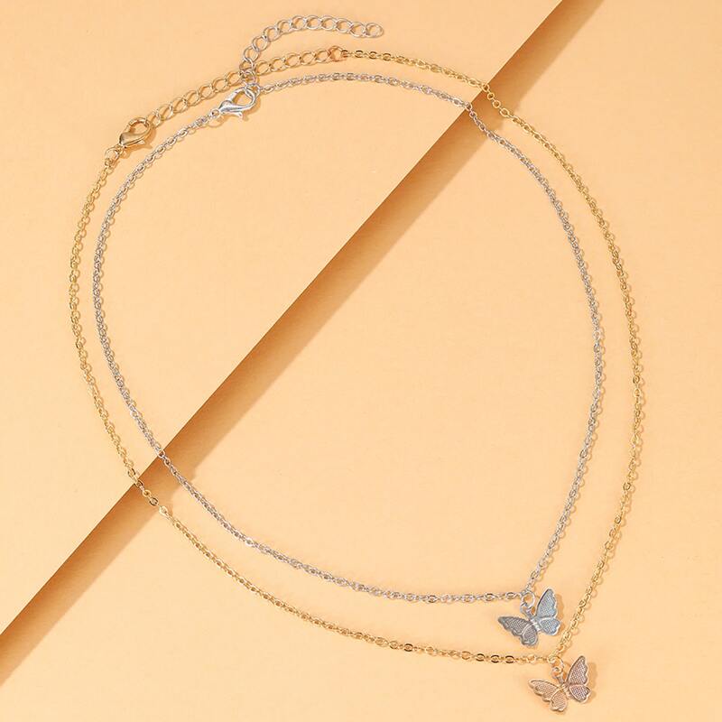 

2pcs Butterfly Decor Chain Necklace, Silver