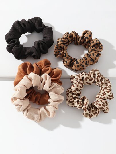 5pcs Fashionable Versatile Casual Leopard Print Hair Ties Set ,Animal Print Ponytail Head Accessories
