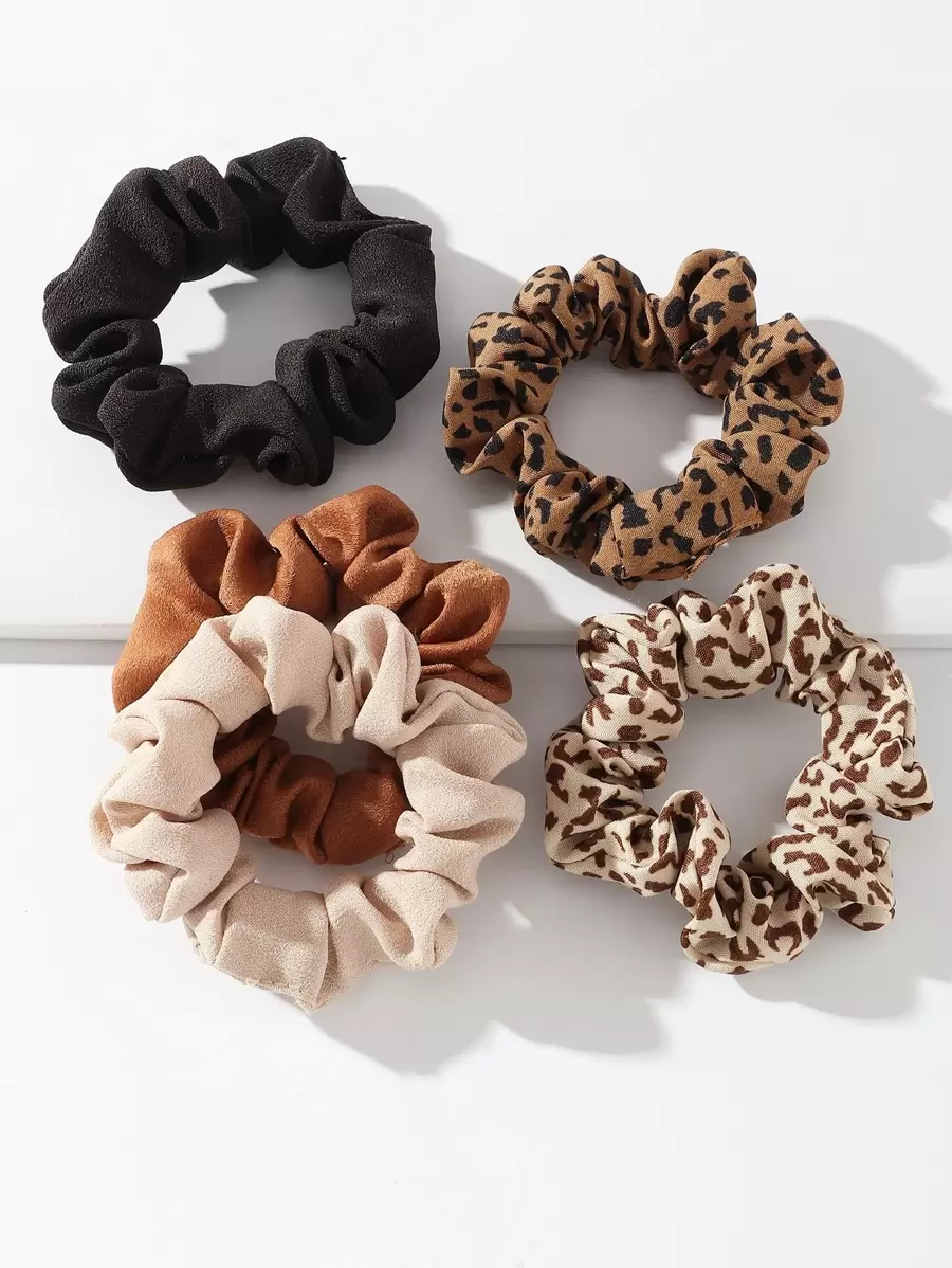 5pcs Fashionable Versatile Casual Leopard Print Hair Ties Set ,Animal Print Ponytail Head Accessories - Multicolor - View 1