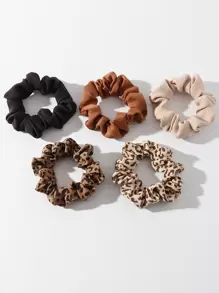 5pcs Fashionable Versatile Casual Leopard Print Hair Ties Set ,Animal Print Ponytail Head Accessories - Multicolor - View 2