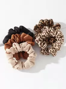 5pcs Fashionable Versatile Casual Leopard Print Hair Ties Set ,Animal Print Ponytail Head Accessories - Multicolor - View 4