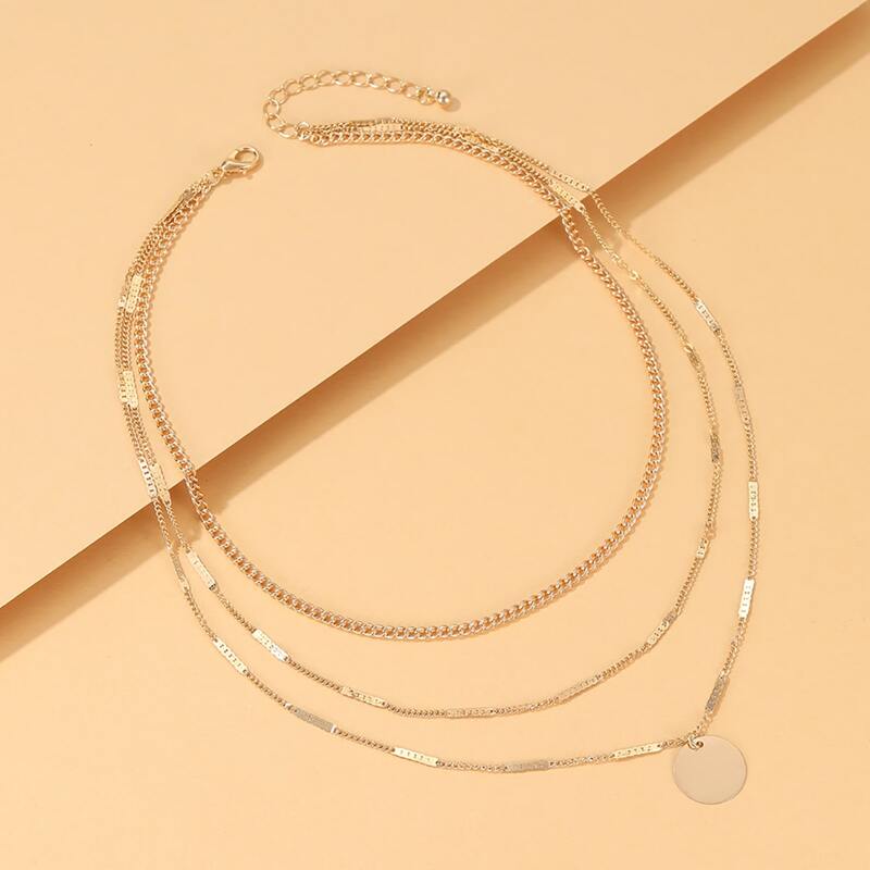 

Disc Pendant Layered Chain Necklace, Gold
