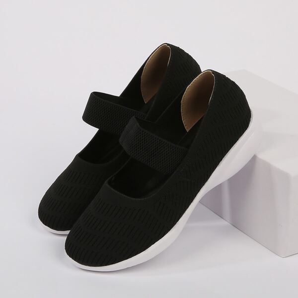 

Knit Detail Breathable Slip On Shoes, Black