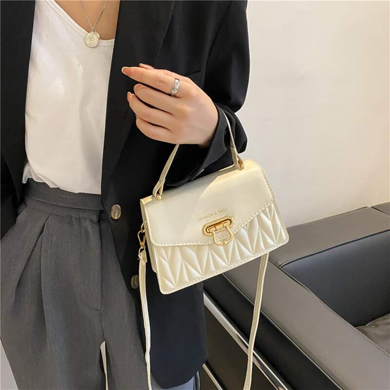 

Quilted Flap Satchel Bag, White