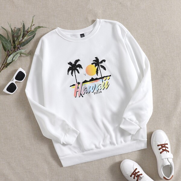 

Plus Letter & Tropical Thermal Sweatshirt, White