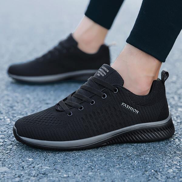 

Men Minimalist Lace Up Front Sports Shoes, Black