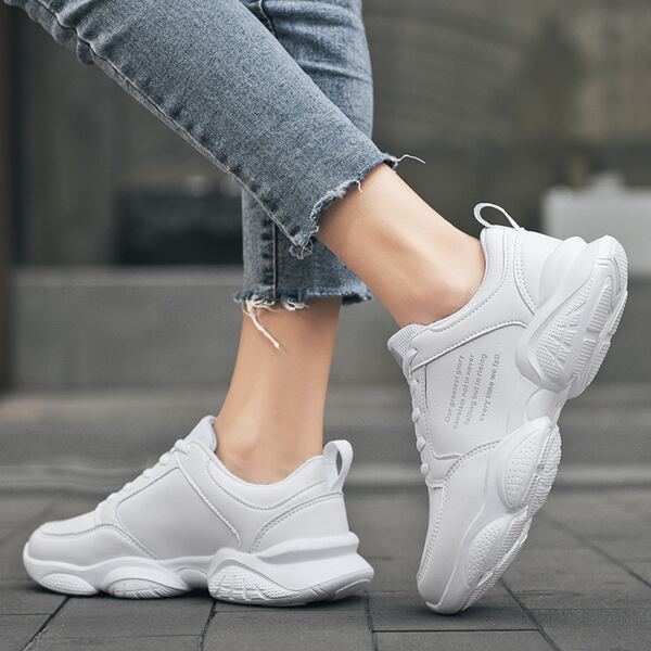 

Letter Graphic Lace-up Chunky Sneakers, White