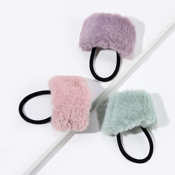 

3pcs Fuzzy Hair Tie, Multicolor