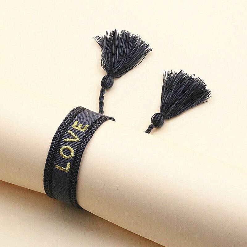 

Letter Graphic Embroidery Bracelet, Grey