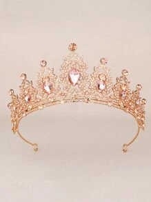 Rhinestone Decor Crown Hair Accessory Tiaras - Champagne - View 2