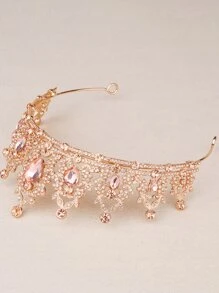 Rhinestone Decor Crown Hair Accessory Tiaras - Champagne - View 3
