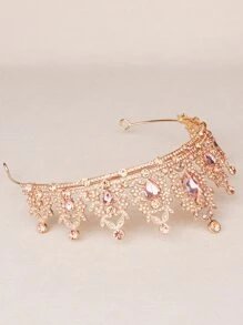 Rhinestone Decor Crown Hair Accessory Tiaras - Champagne - View 5