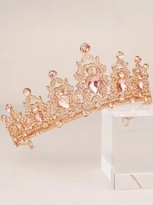 Rhinestone Decor Crown Hair Accessory Tiaras - Champagne - View 6