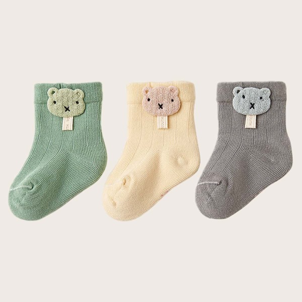 

3pairs Toddler Kids Cartoon Bear Decor Socks, Multicolor