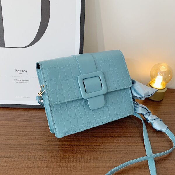 

Croc Embossed Buckle Decor Crossbody Bag, Blue