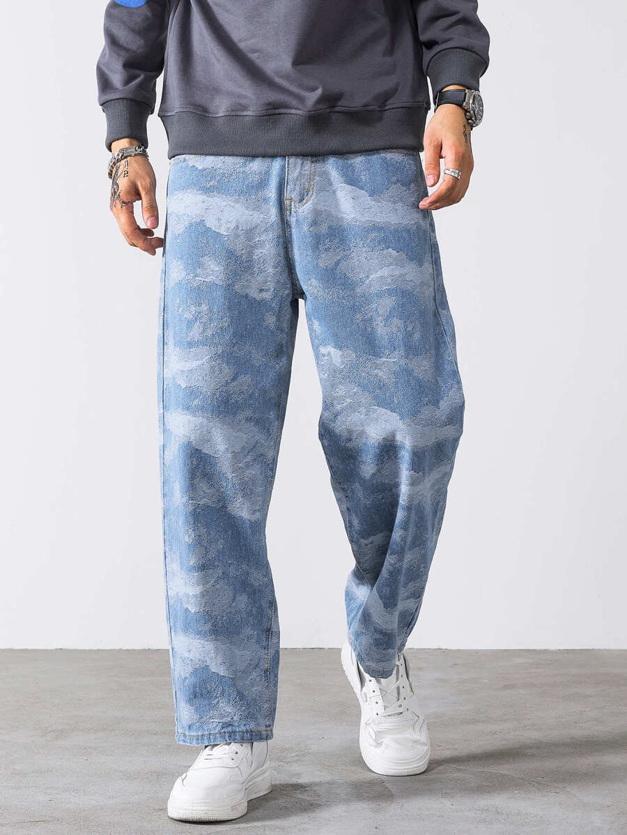 Manfinity Men Washed Straight Leg Jeans - Light Wash - View 1