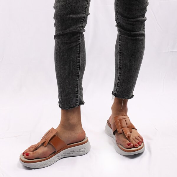 

Minimalist Wedge Thong Sandals, Brown