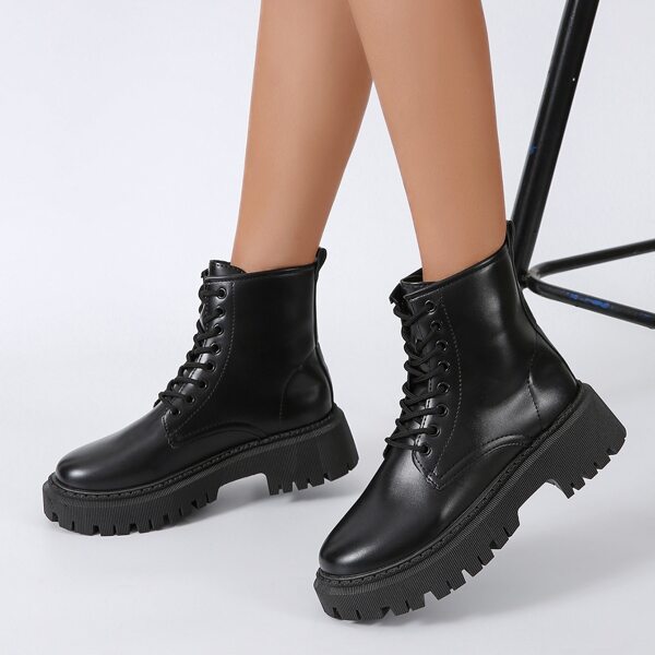 

Lace-up Front Combat Boots, Black