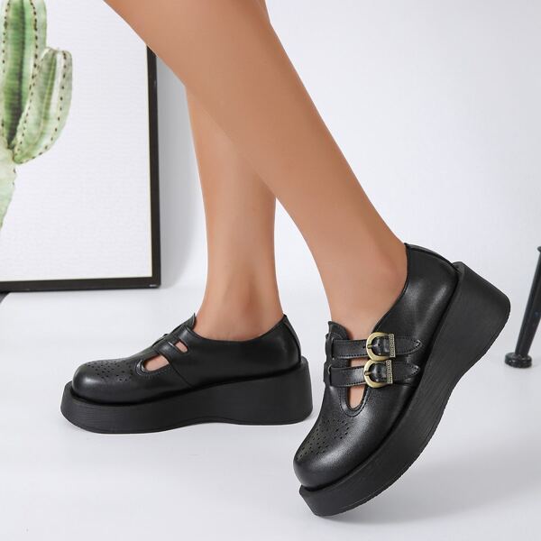 

Minimalist Buckle Decor Mary Janes, Black