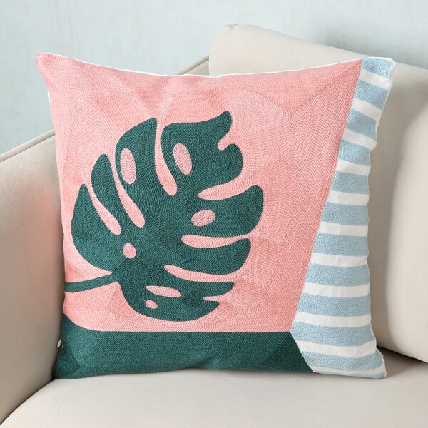 

Leaf Print Cushion Cover Without Filler, Multicolor