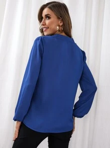 SHEIN Clasi Blusa de manga farol de cuello V - azul real - Ver 2