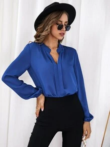 SHEIN Clasi Blusa de manga farol de cuello V - azul real - Ver 3
