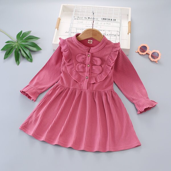 

Toddler Girls 3D Design Patched Ruffle Trim Flounce Sleeve Dress, Pink