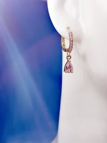 Cubic Zirconia Drop Earrings - Pink - View 4