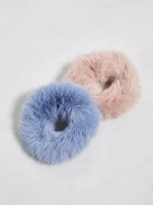 2入組素色毛茸茸大腸髮圈 - 彩色 - 查看 1