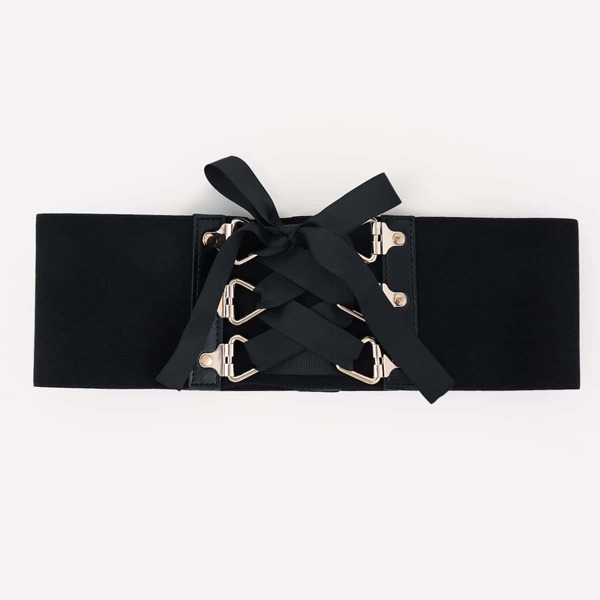 

Lace-up Front Corset Belt, Black