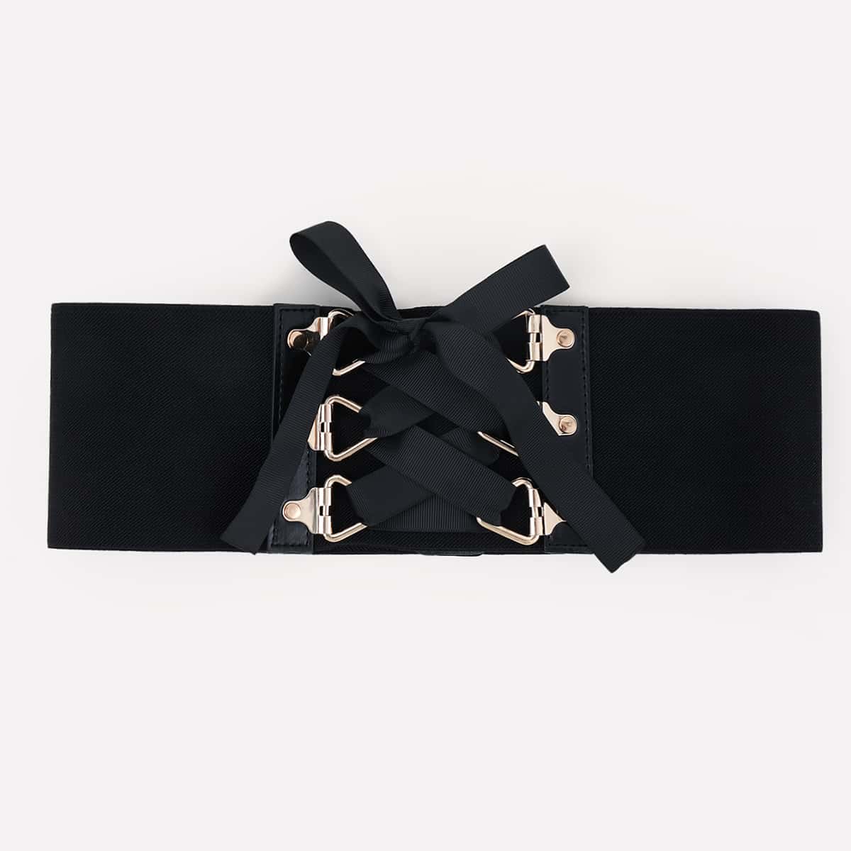 

Lace-up Front Corset Belt, Black