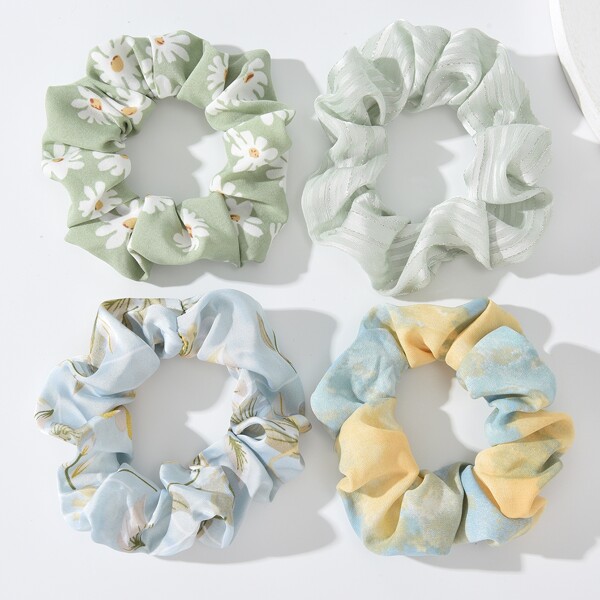 

4pcs Flower Print Scrunchie, Multicolor