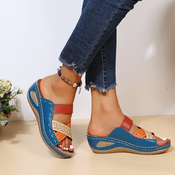 

Colorblock Geometric Wedge Sandals, Multicolor