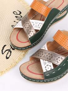 Sandalias con cuña geométricas en bloques de color - Multicolor - Ver 3